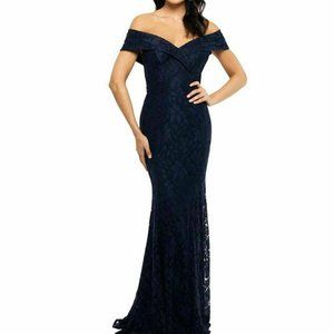 8P Navy Petites Lace Off-the-shoulder dress